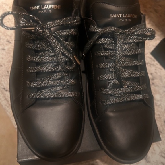 Saint Laurent Leather GOLD AND SILVER LIP Low Top Sneakers with Sparkle Laces - Picture 1 of 9